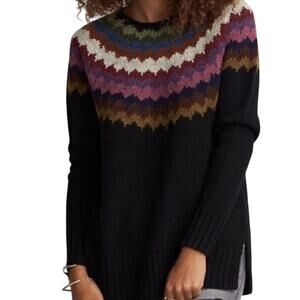 American Eagle Outfitters Black Crewneck Sweater with Multicolor Fair Isle Yoke